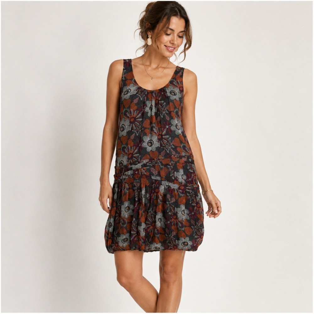 Boho Drop Waist Floral Dress Womens Small Mini Cottagecore Baby Jane Cacharel